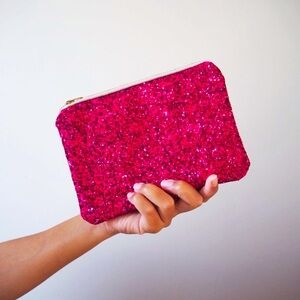 Handcrafted! 🤩 Fabulous Fuchsia Pink Glitter Makeup Bag or Evening Clutch